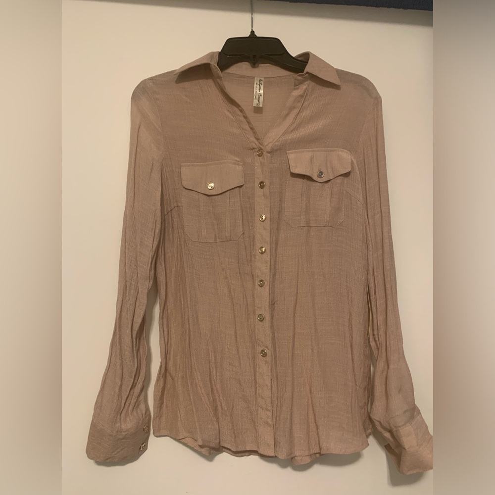 Women’s sheer tan blouse. New with tags.